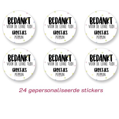 Bedankt voor de leuke tijd sticker (gepersonaliseerd)