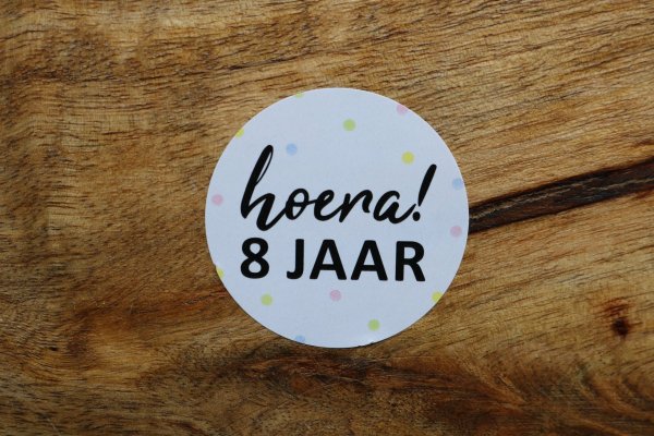 Sticker hoera 8 jaar