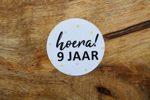 Sticker hoera 9 jaar