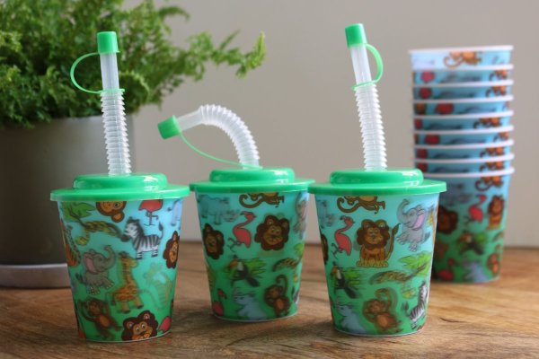 3D Jungle dieren drinkbeker / ijsbeker met rietje